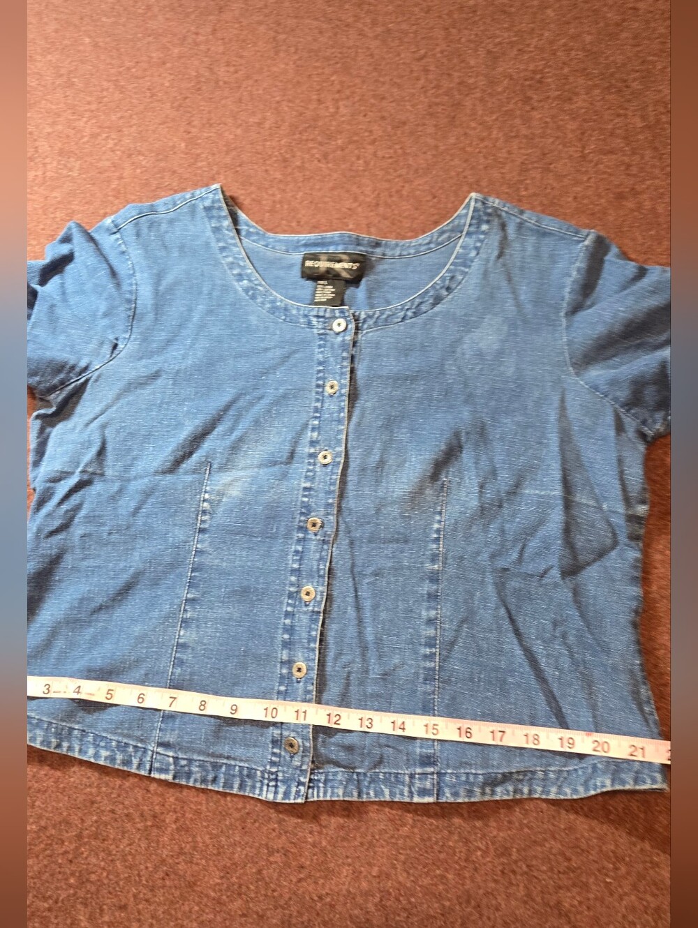 Vintage Requirements Scoop Neck Button Front Linen Cotton Blend Large Denim - Picture 4 of 7